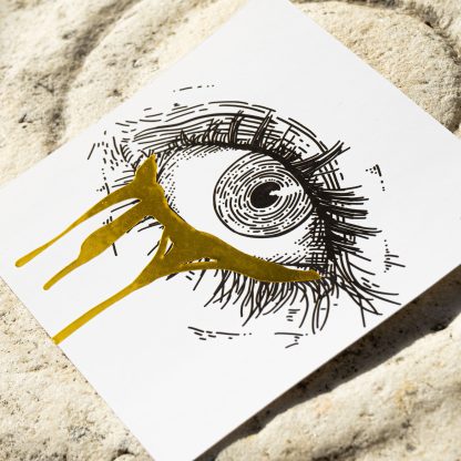 Storm Eye – Surreal Eye Crying Gold Illustration – Gold Foil Limited Edition Small Black and White Art Print - Image 4
