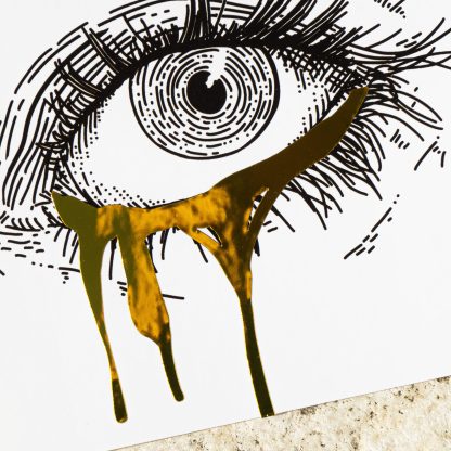 Storm Eye – Surreal Eye Crying Gold Illustration – Gold Foil Limited Edition Small Black and White Art Print - Image 2