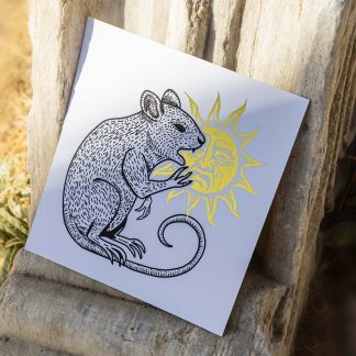 Luminous Hunger – Rat Eating the Sun Illustration – Gold Foil Limited Edition Small Black and White Art Print