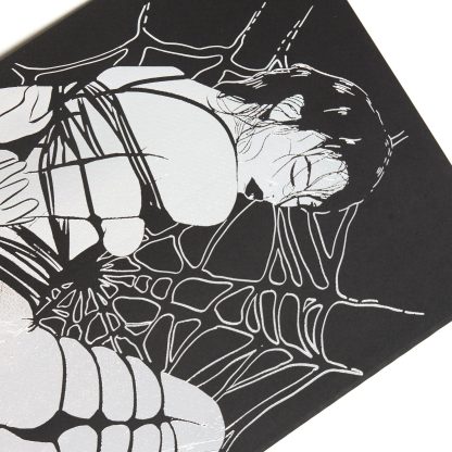 Forbidden Desire I - Lady in Web Bondage Illustration – Dark Surreal Black and White Erotic Silver Foil Wall Art - Image 4
