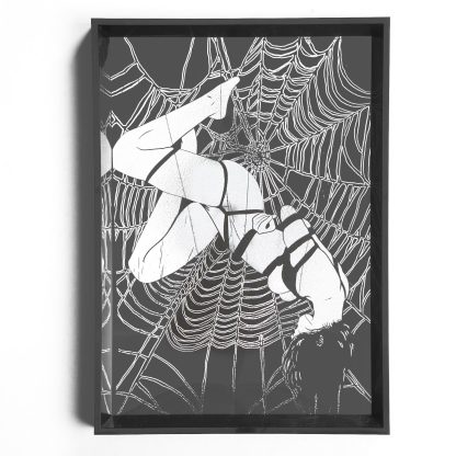 Forbidden Desire II – Lady in Web Bondage Illustration – Dark Surreal Black and White Erotic Silver Foil Wall Art - Image 6