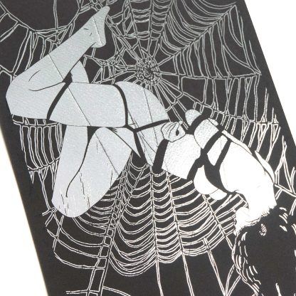 Forbidden Desire II – Lady in Web Bondage Illustration – Dark Surreal Black and White Erotic Silver Foil Wall Art - Image 4