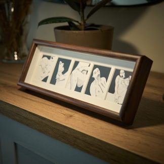 Solitary Ritual – Intimate Female Study in Five Panels – Minimal Black & White Erotic Art – Framed
